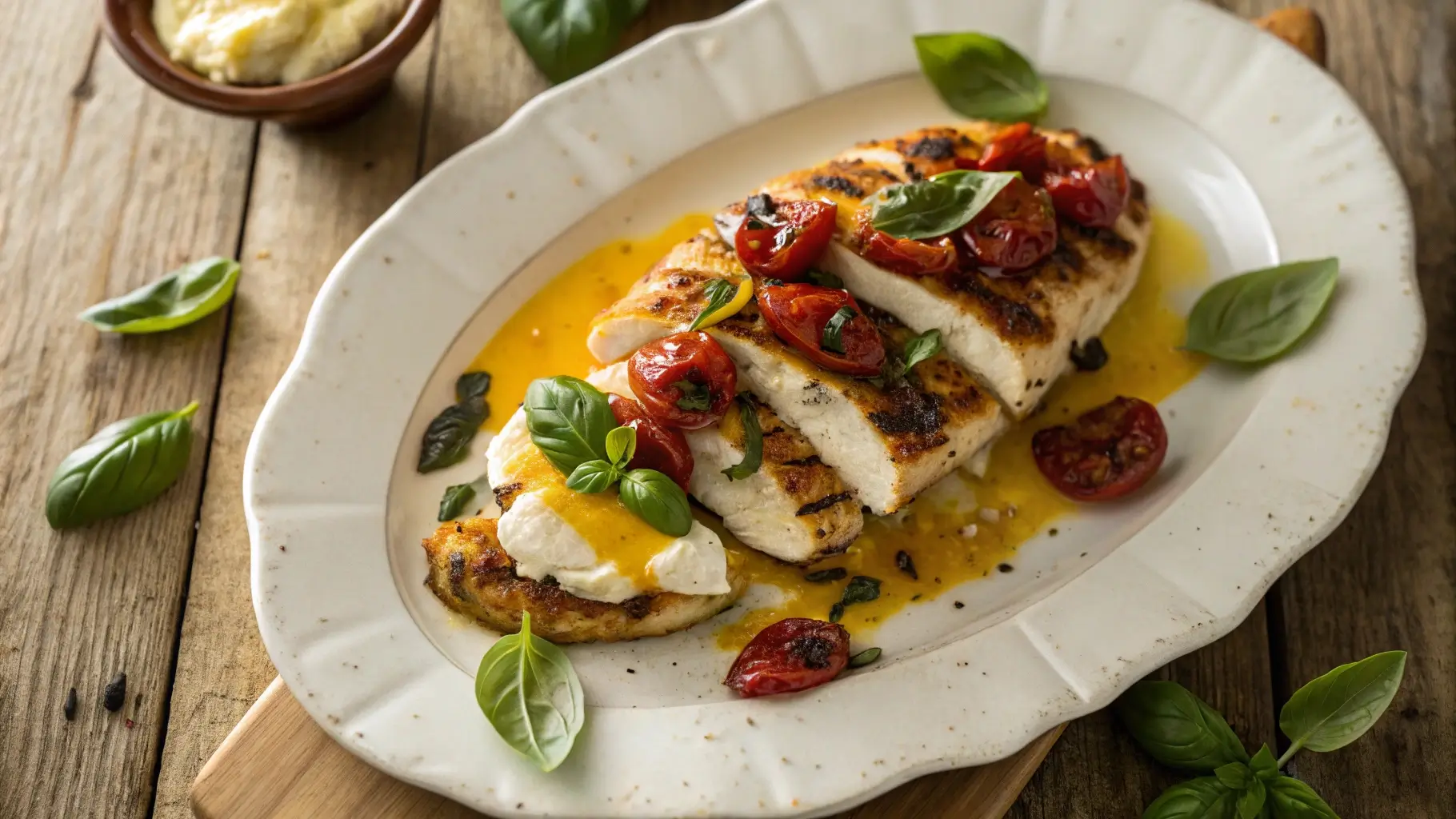 Chicken Bryan Recipe: Easy and Delicious Copycat Version 5 Chicken Bryan recipe with grilled chicken, creamy goat cheese, sun-dried tomatoes, and lemon butter sauce, garnished with fresh basil.