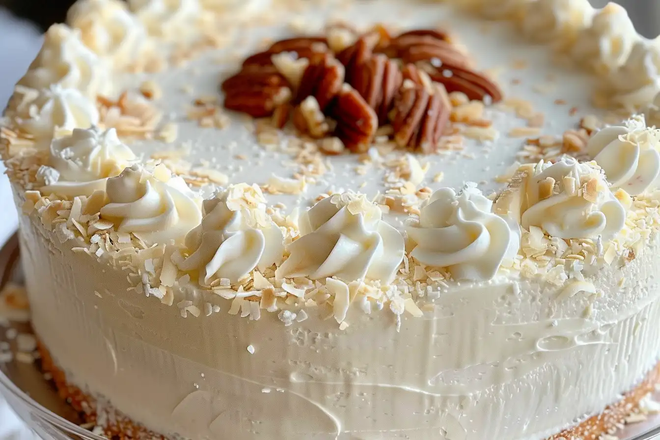 Italian Cream Cake 5 Italian Cream Cake with cream cheese frosting, toasted pecans, and coconut – a moist, flavorful Southern dessert.
