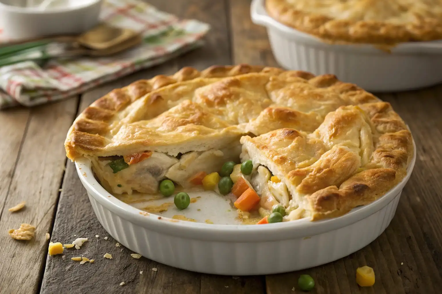 Pillsbury Chicken Pot Pie: A Classic Comfort Food Made Easy 4 Golden, flaky Pillsbury Chicken Pot Pie fresh out of the oven with a creamy filling.