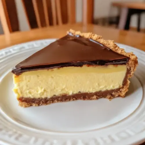 Boston Cream Pie Cheesecake 6 boston cream pie cheesecake slice with custard and ganache
