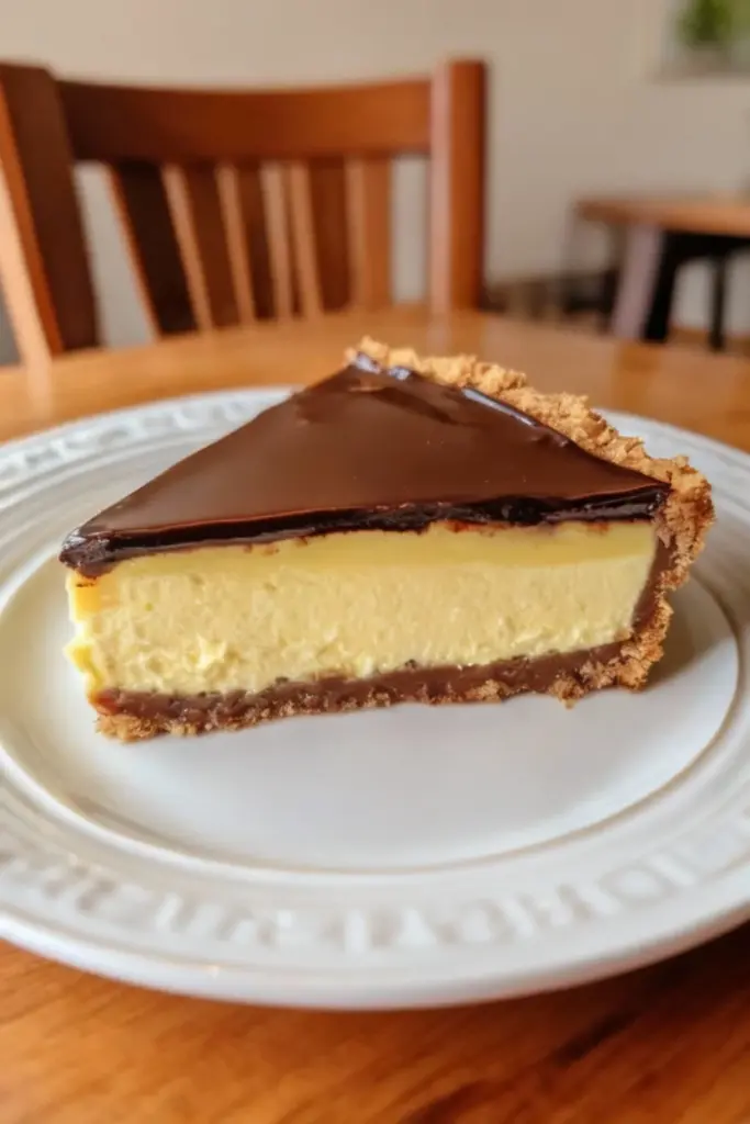 Boston Cream Pie Cheesecake 2 boston cream pie cheesecake slice with custard and ganache