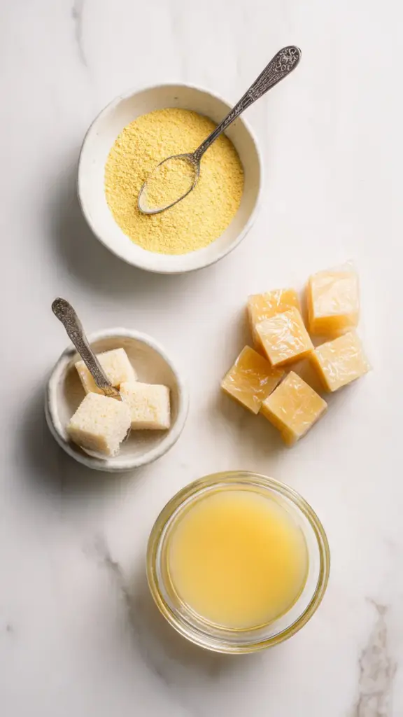 Four types of chicken bouillon powder cubes paste and liquid concentrate comparison