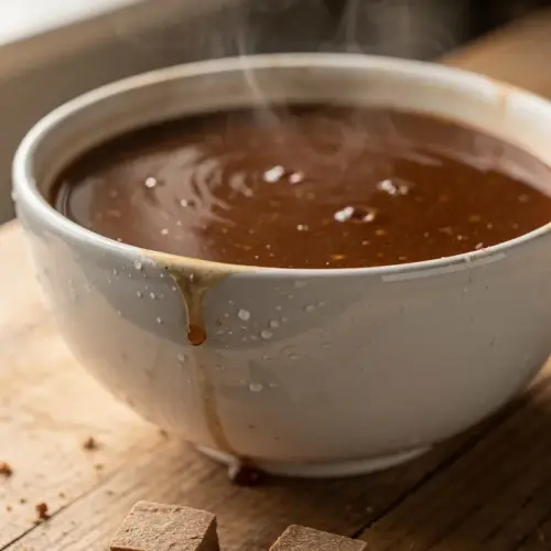 Beef bouillon cubes beside a steaming bowl of rich broth